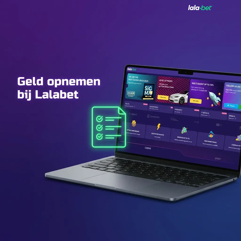 Illustratie van Lalabet-kassascherm met gebruiker die een uitbetaling selecteert en het gewenste opnamebedrag invoert
