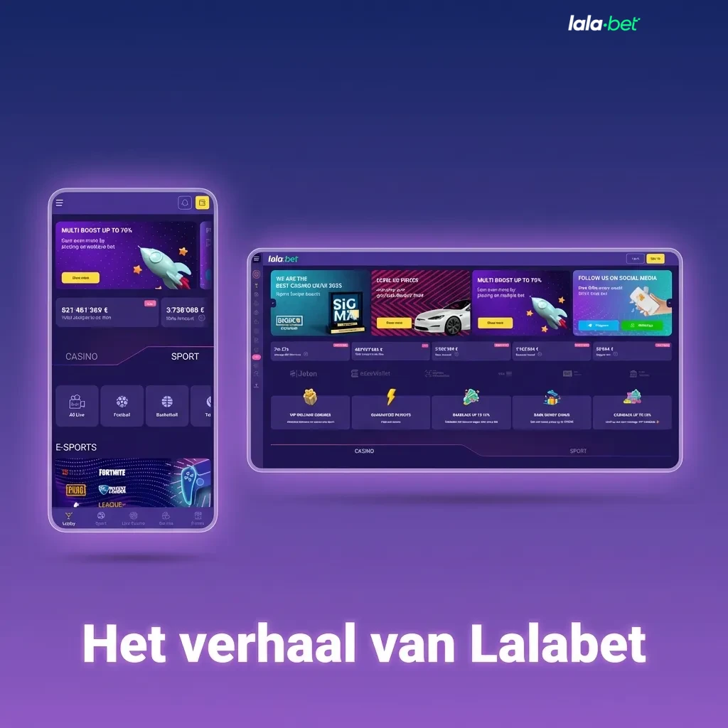 Illustratie van Lalabet online gaming merk met Europees kantoor, focus op eerlijk spelen, transparantie en verantwoord gokken