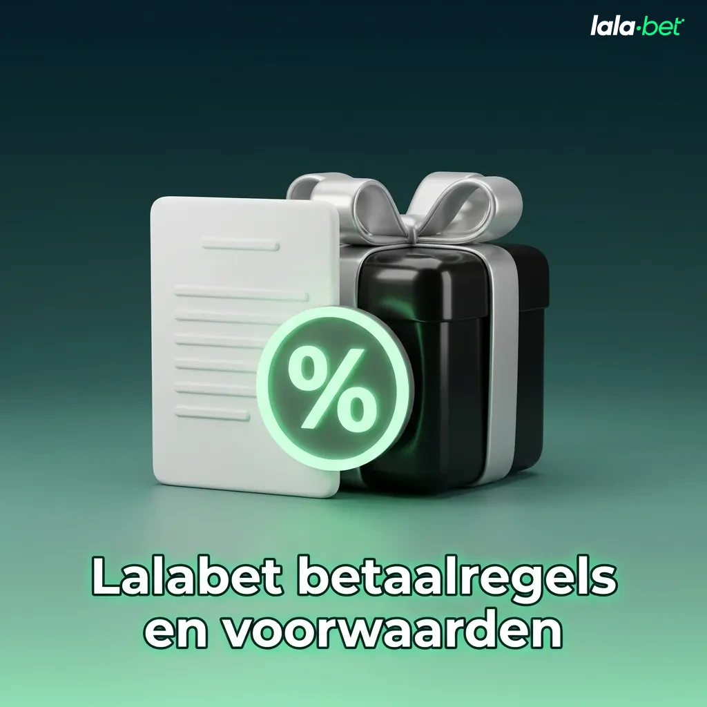Illustratie bij Lalabet betaalregels en voorwaarden met pictogrammen voor verificatie, stortingen, opnames en bonusvoorwaarden