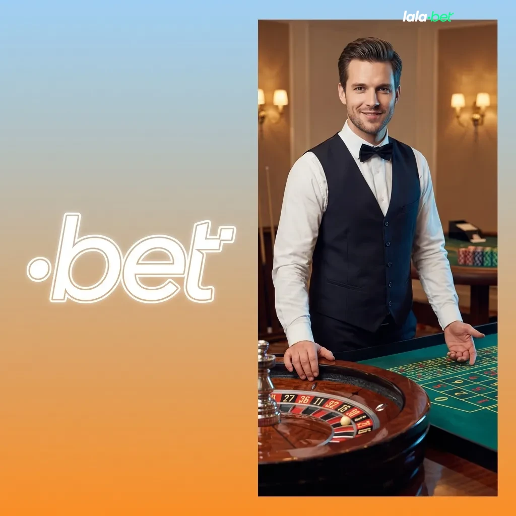Speler in Lalabet live casino met HD-dealer aan echte tafel, roulette- en blackjacktafels zichtbaar in sfeervolle studio