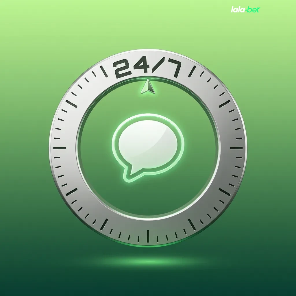 Illustration of Lalabet 24/7 live chat support on desktop and mobile, with a support agent chatting in Dutch and English