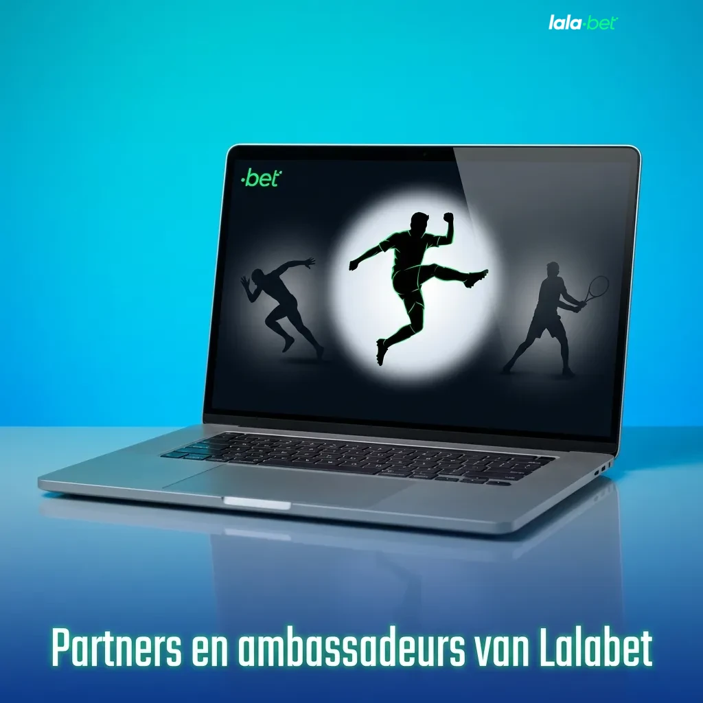 Illustratie van Lalabet-logo omringd door sportclubs, e-sports en iGaming-partners als ambassadeurs