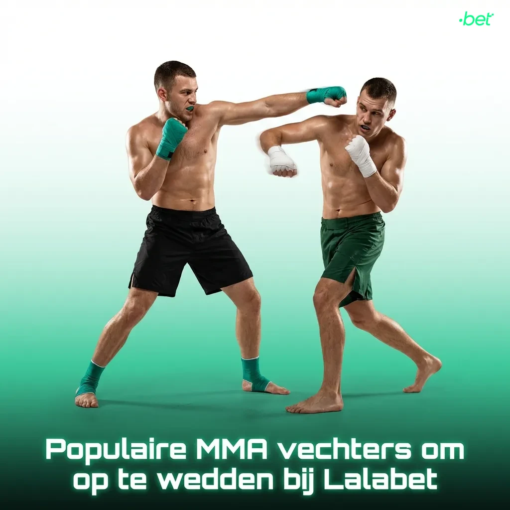Illustration van diverse MMA-vechters in de kooi, met focus op populaire Lalabet wedopties per vechtstijl