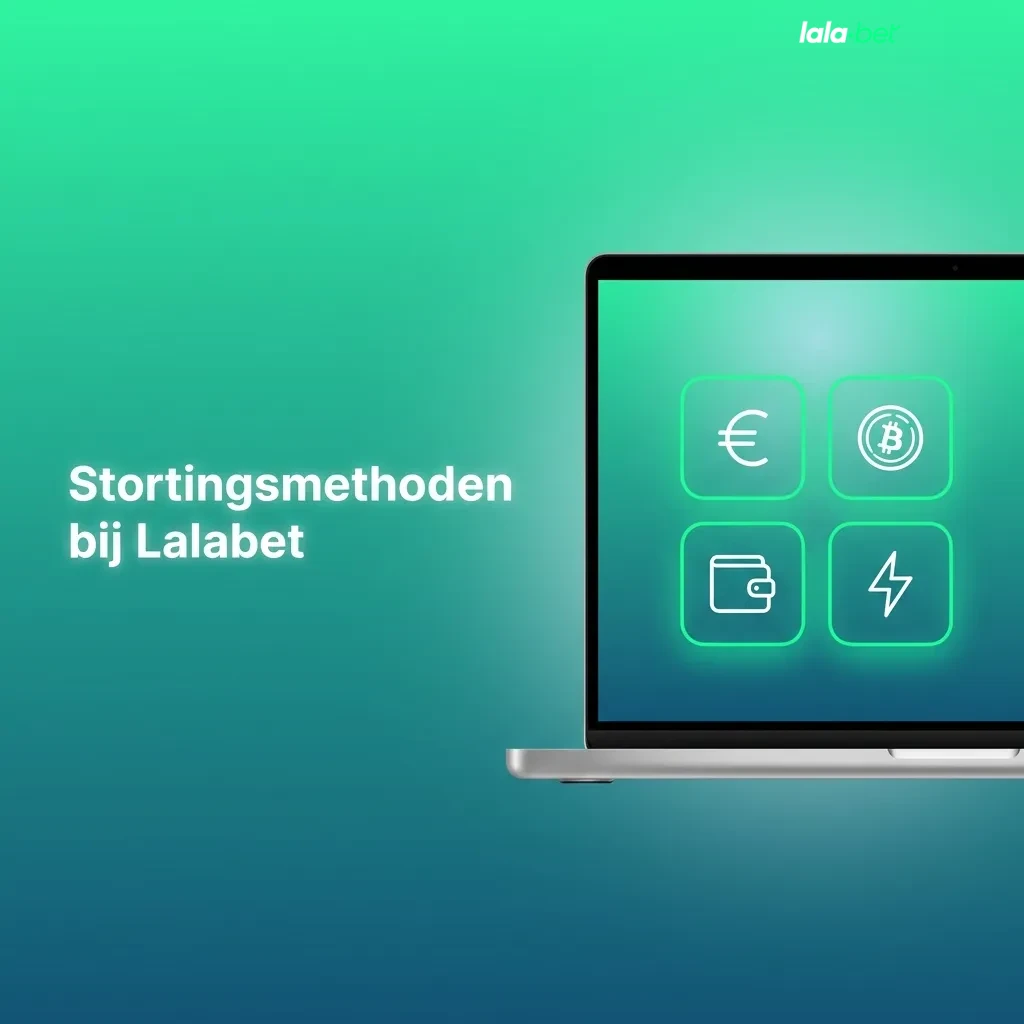 Illustratie van Lalabet-stortingsmethoden met stappen voor inloggen, methode kiezen, bedrag invullen en saldo controleren