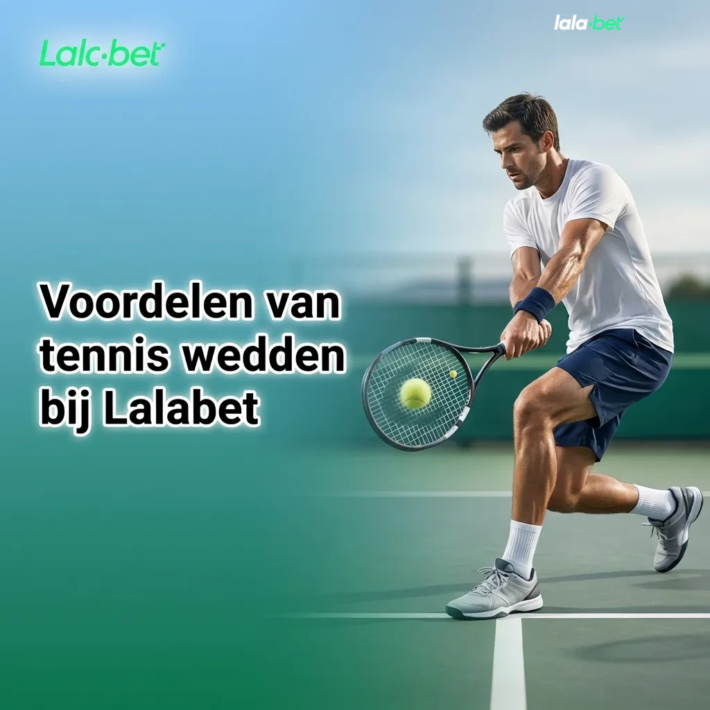 Infographic met voordelen van tennis wedden bij Lalabet: breed aanbod, veel markten, live functies, app, transparant en verantwoord