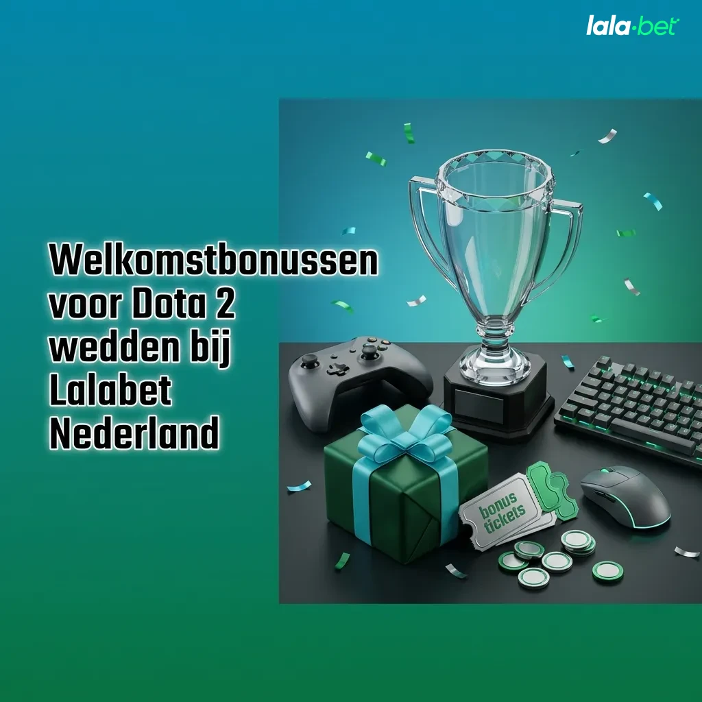 Banner met Dota 2 personages en tekst over Lalabet Nederland welkomstbonus voor casino en sportweddenschappen